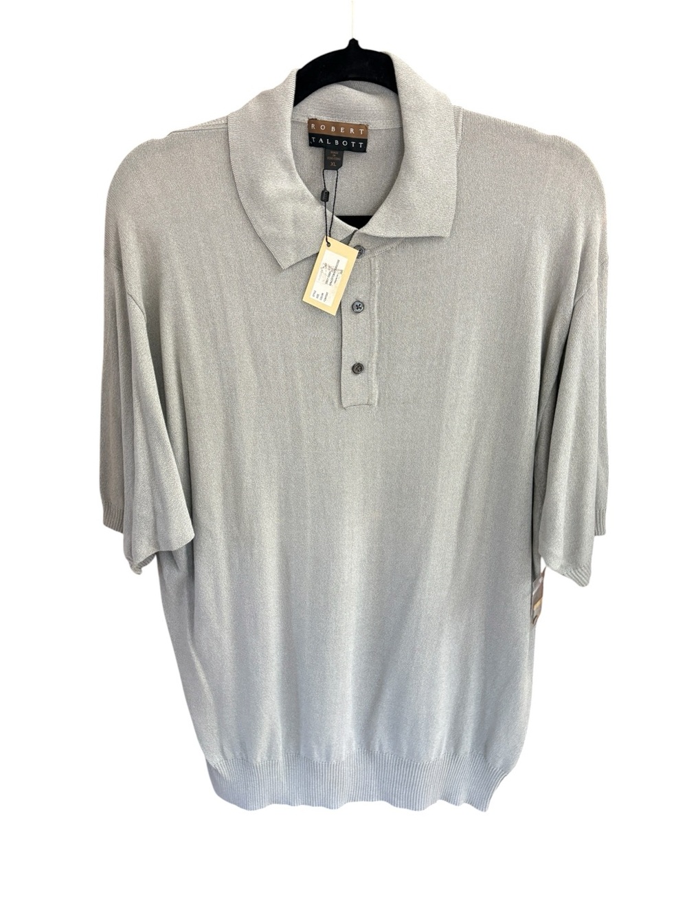 Robert Talbott Grey Knit Polo Shirt Luxury Ribbed Trim Size XL- NWT